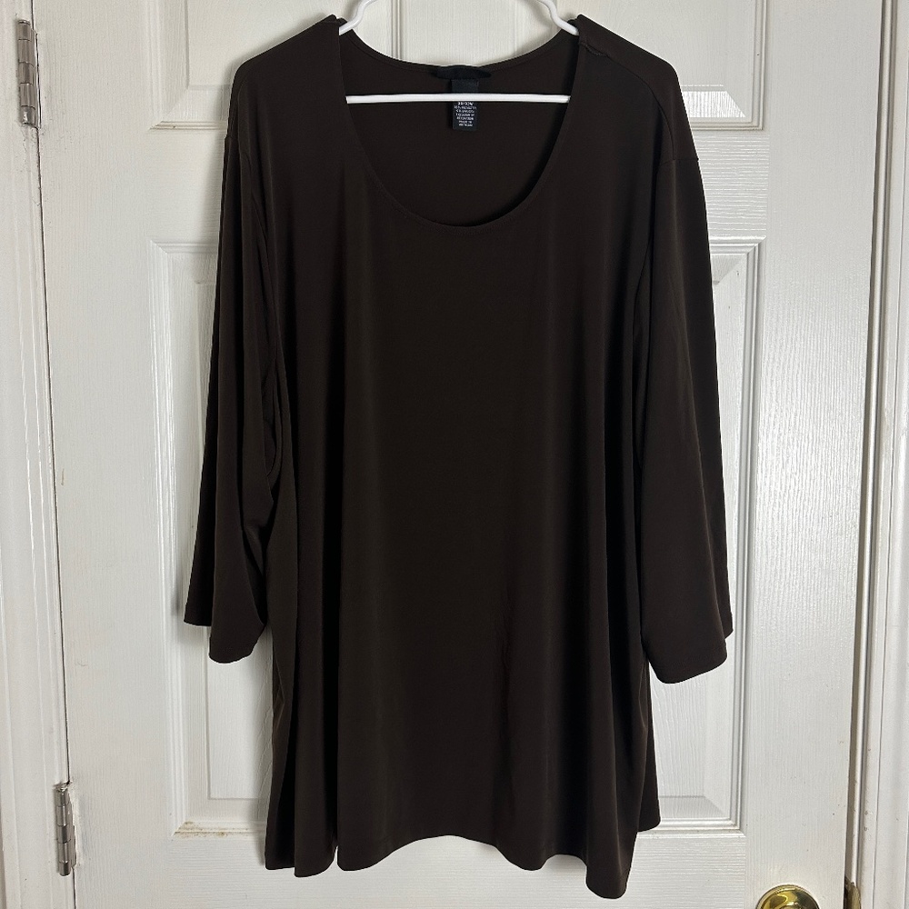 ! Maggie Barnes Brown Slinky Fall Stretchy Quarter Sleeve Blouse Women Size 4X